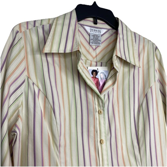 George Stretch Whipped Cream Colorful Pin-stripe Button Up Women's L 3/4 Sleeve - Picture 4 of 16